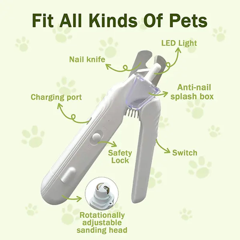 Petlovers 2-In-1 Pet Nail Clipper and Grinder, Dog Nail Clipper Trimmer, Ultra Quiet Electric Nail Set, Rechargeable, Suitable for Trimming Toes and Claws of Dogs and Cats of All Sizes