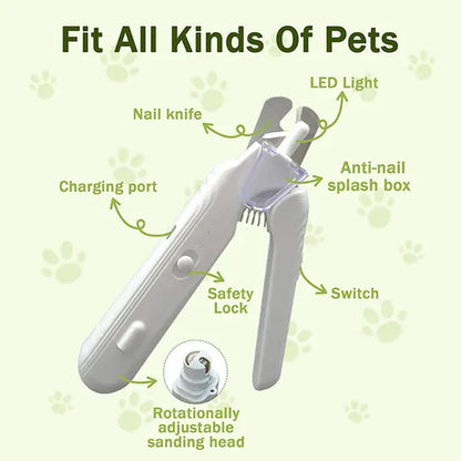 Petlovers 2-In-1 Pet Nail Clipper and Grinder, Dog Nail Clipper Trimmer, Ultra Quiet Electric Nail Set, Rechargeable, Suitable for Trimming Toes and Claws of Dogs and Cats of All Sizes